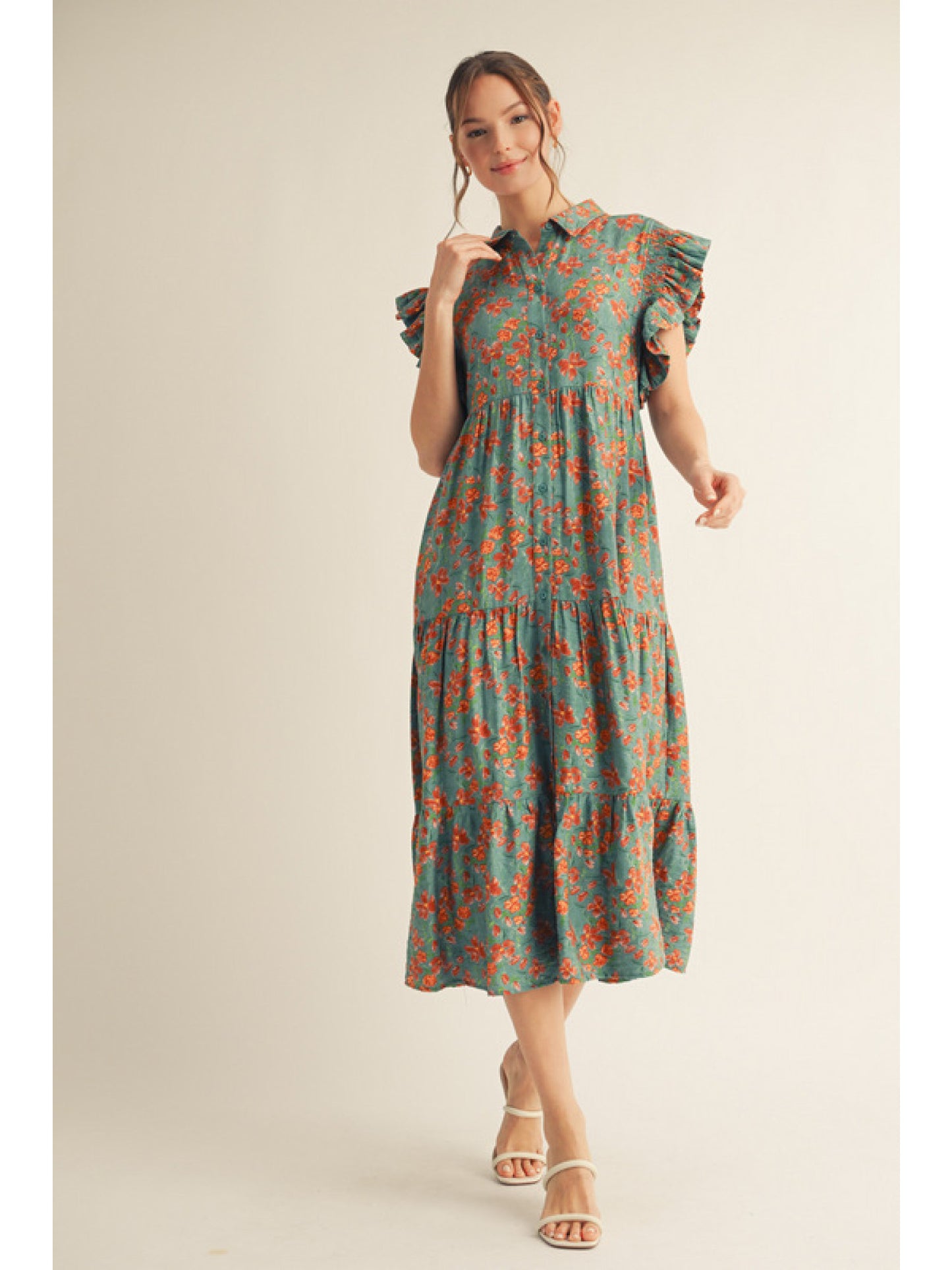 Teal & Rose Floral Dress