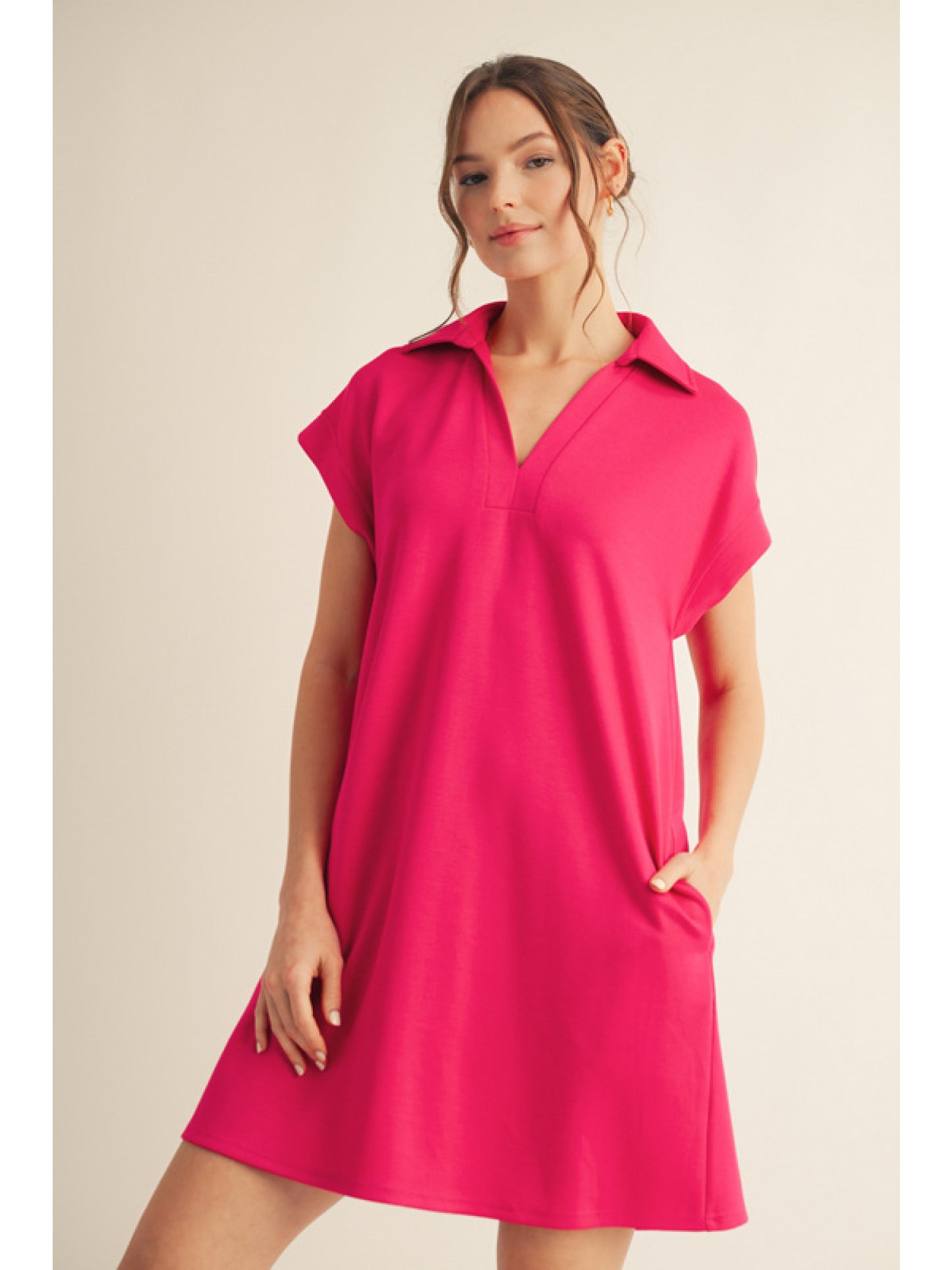 Solid Open Collar Dress