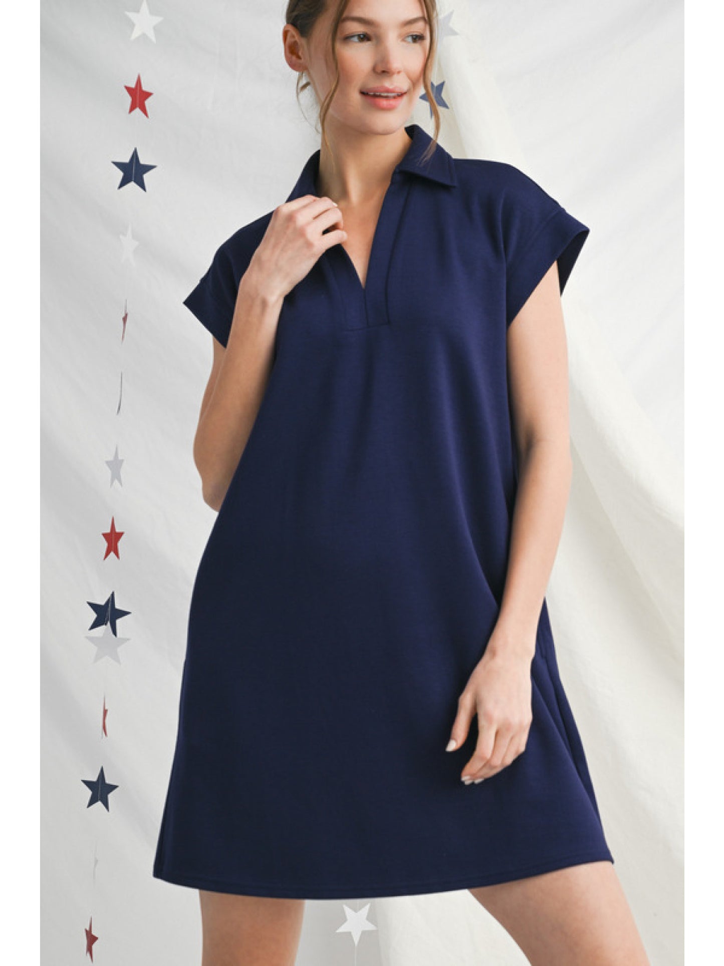 Solid Open Collar Dress