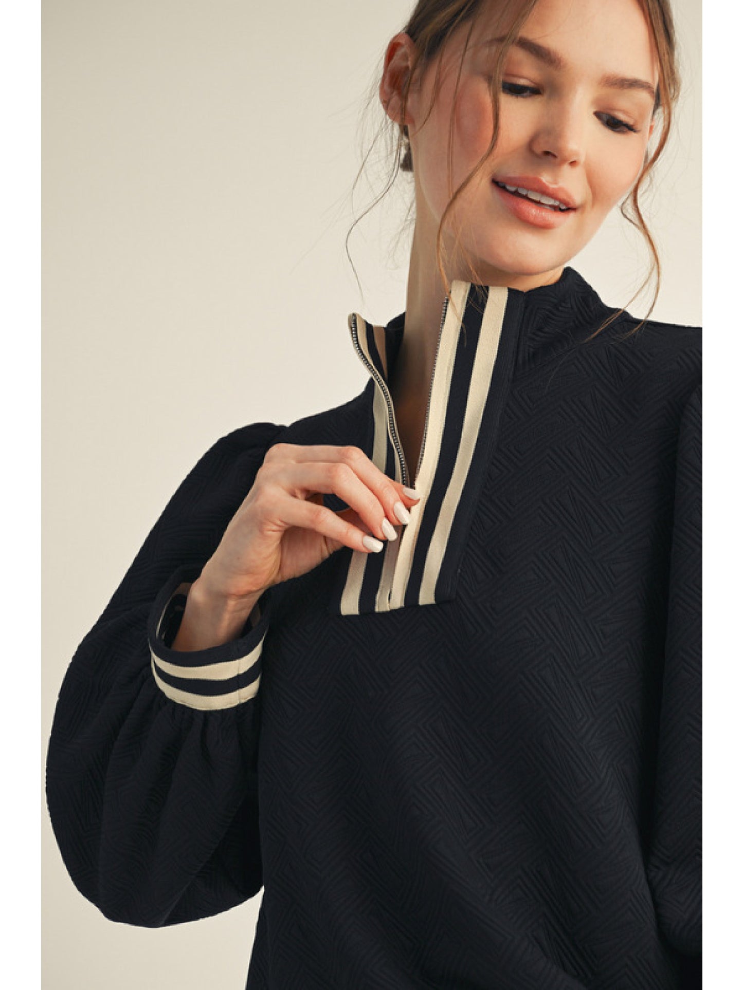 Quilted Zip Up Top- Black