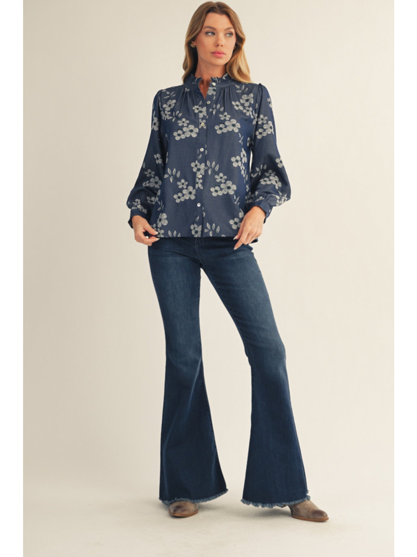 Button Down Embroidered Floral