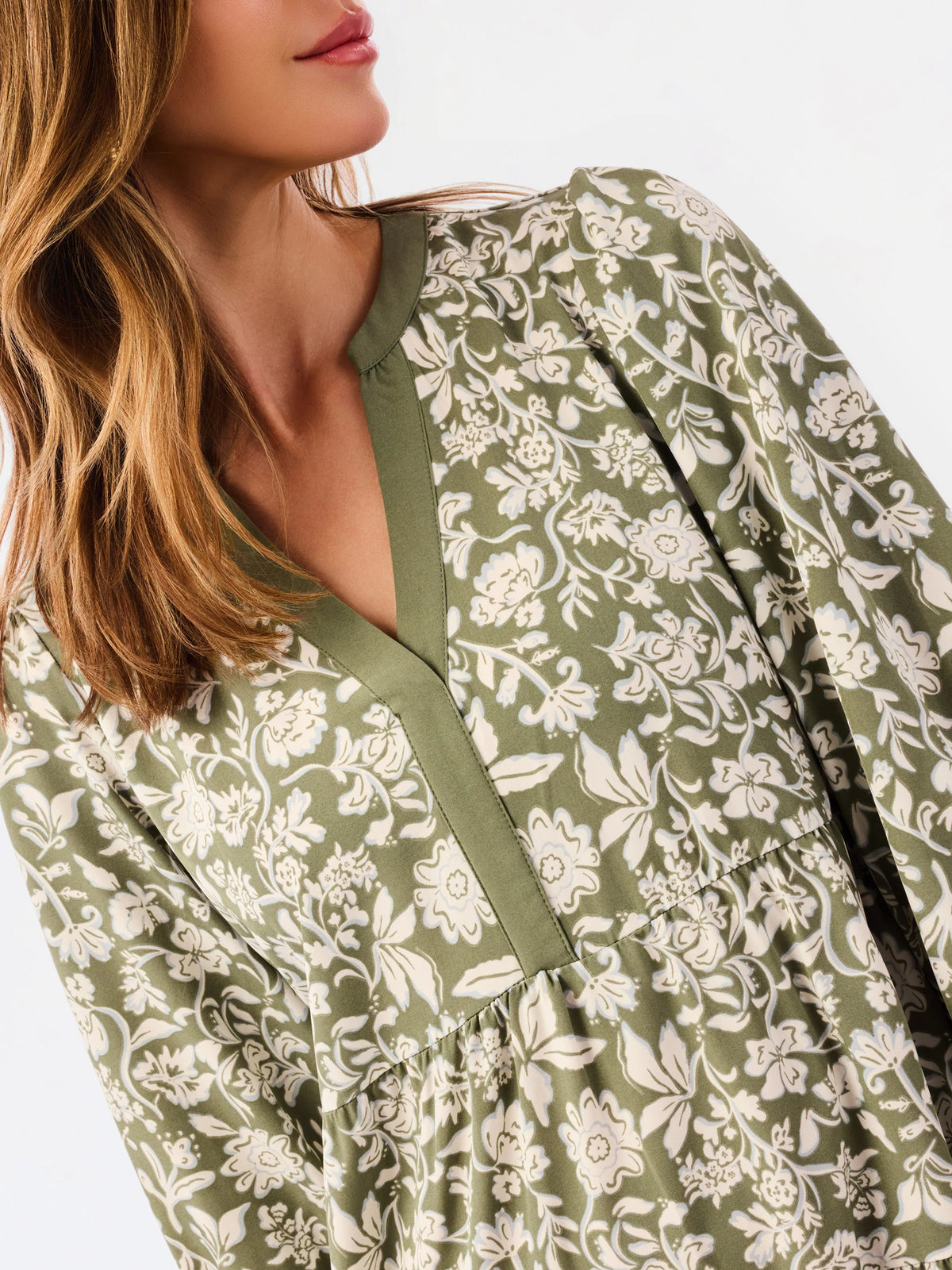 Green Ivory Floral Midi Dress