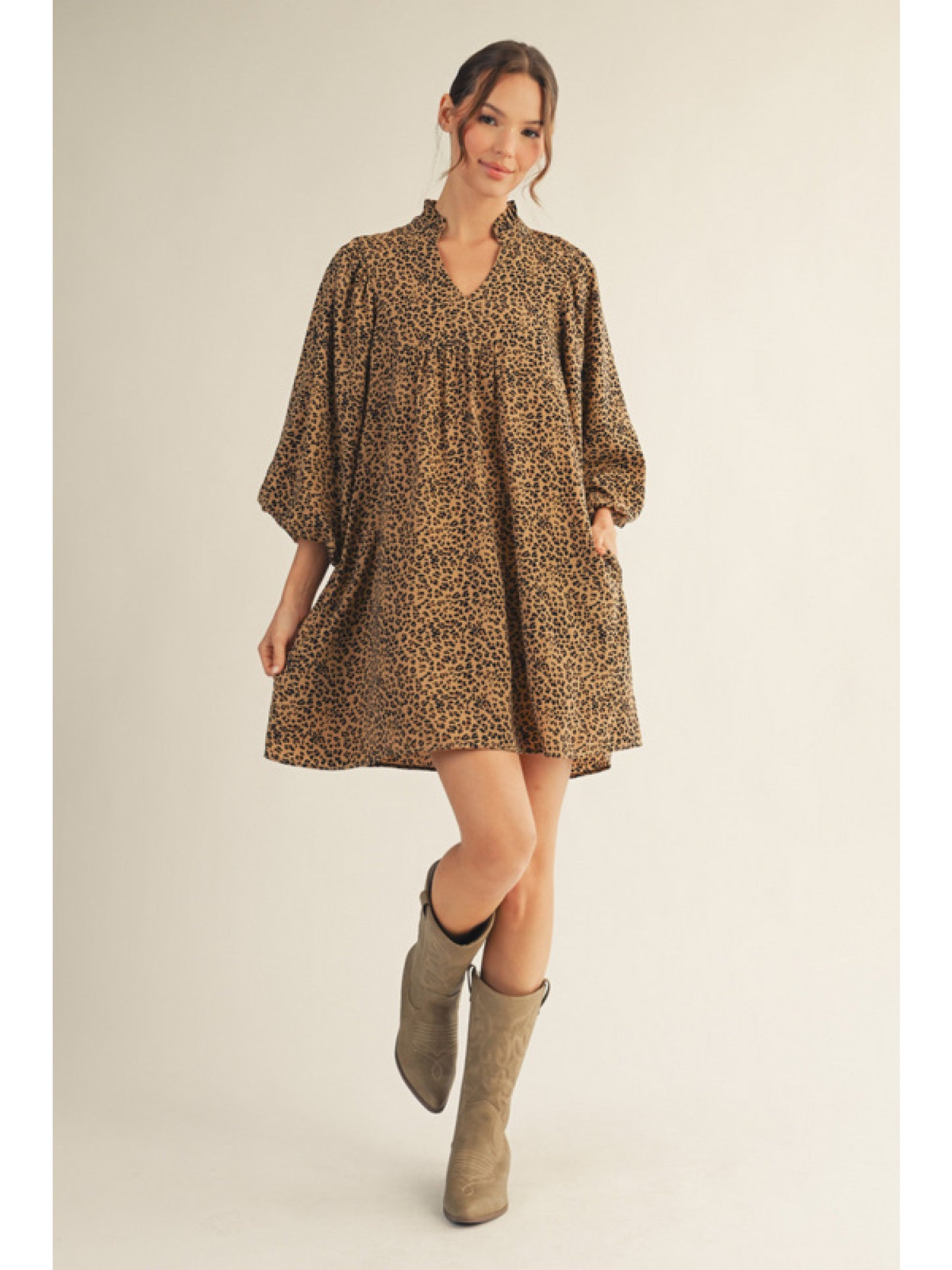 Leopard Ruffle Collar Dress