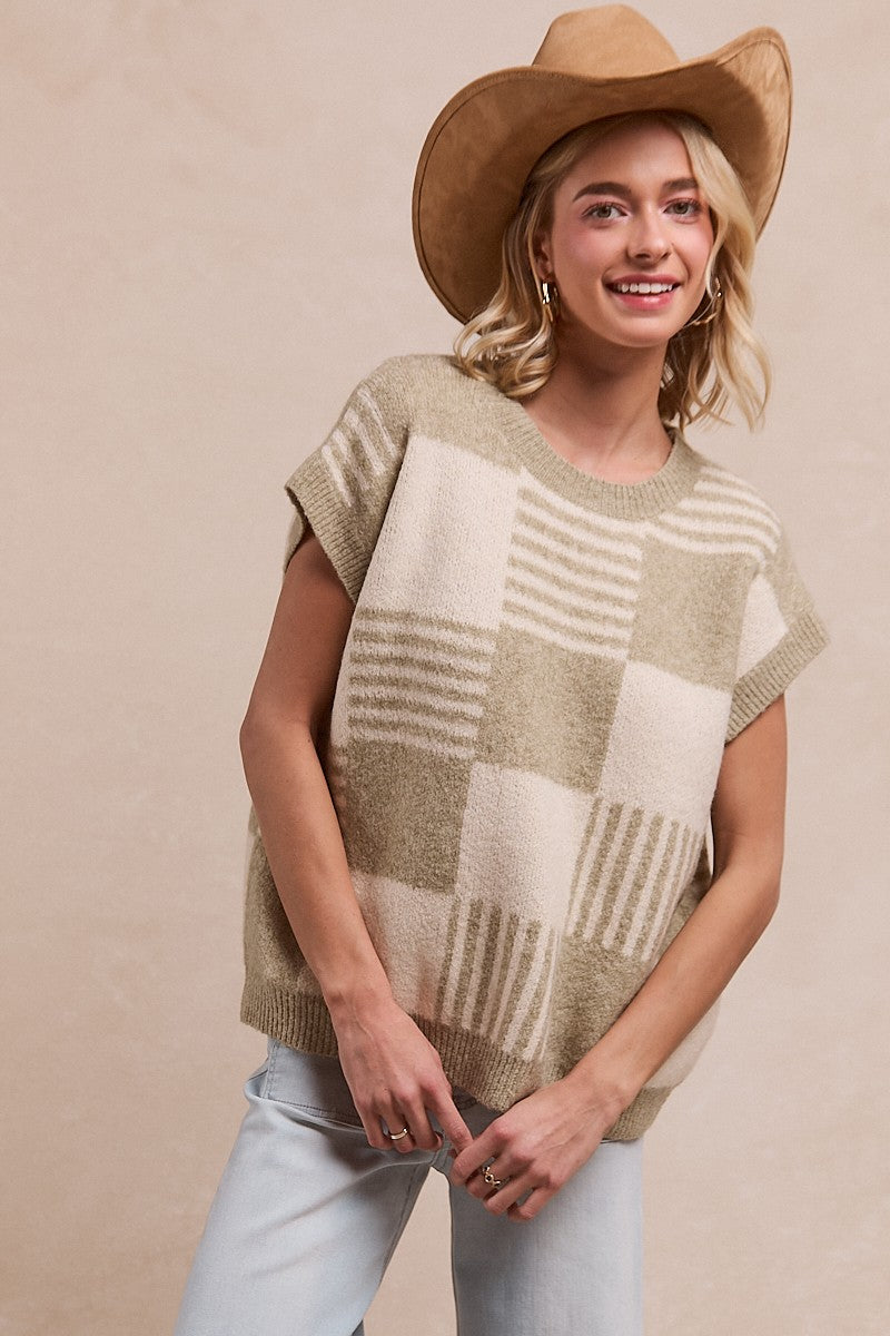 Check Sleeveless Sweater
