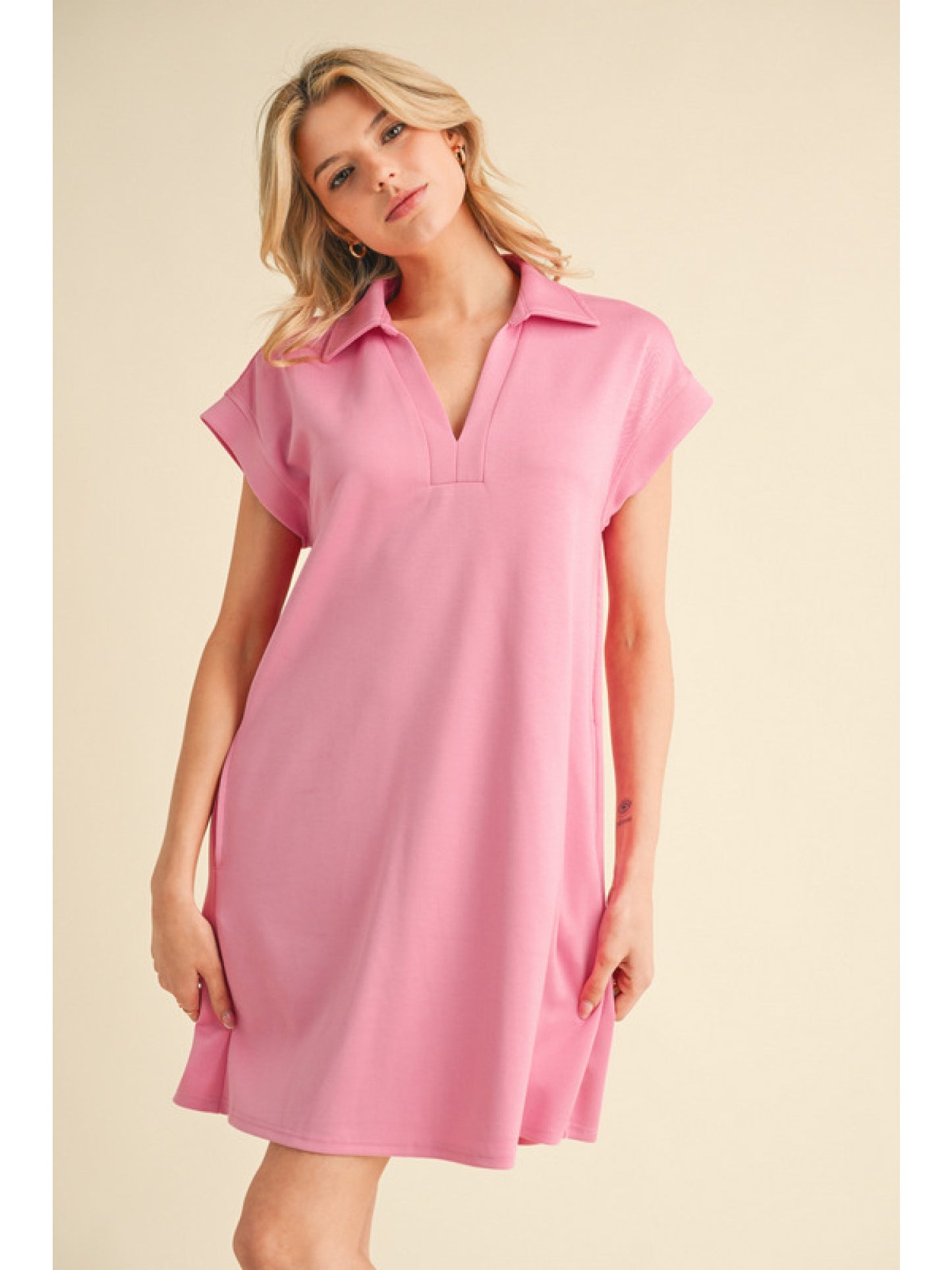 Solid Open Collar Dress