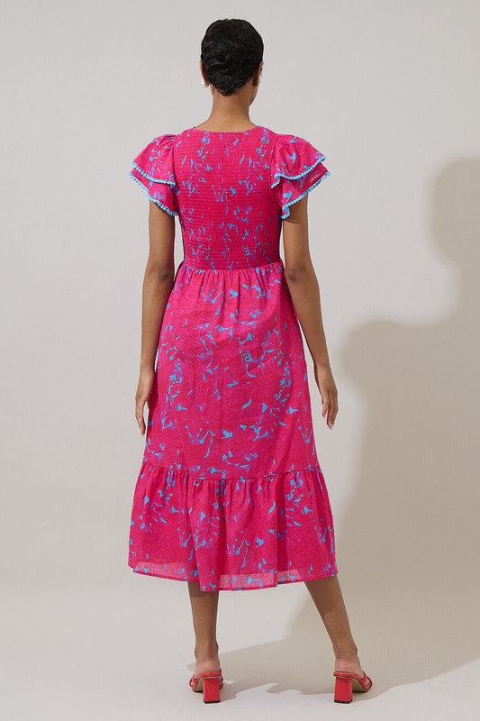 Pink Tier Pompom Dress
