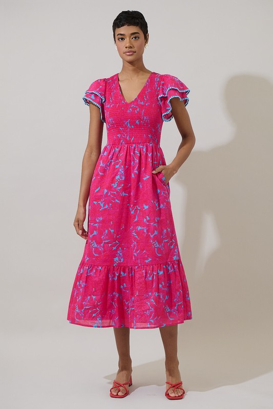 Pink Tier Pompom Dress
