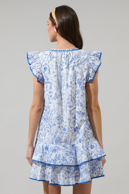 Blue Taris Floral Ruffle Dress