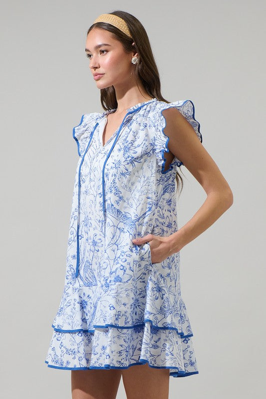 Blue Taris Floral Ruffle Dress