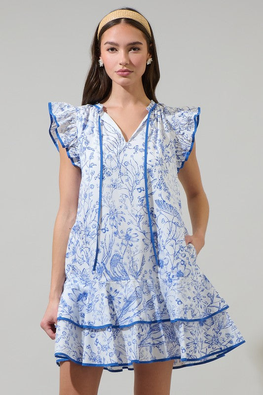 Blue Taris Floral Ruffle Dress