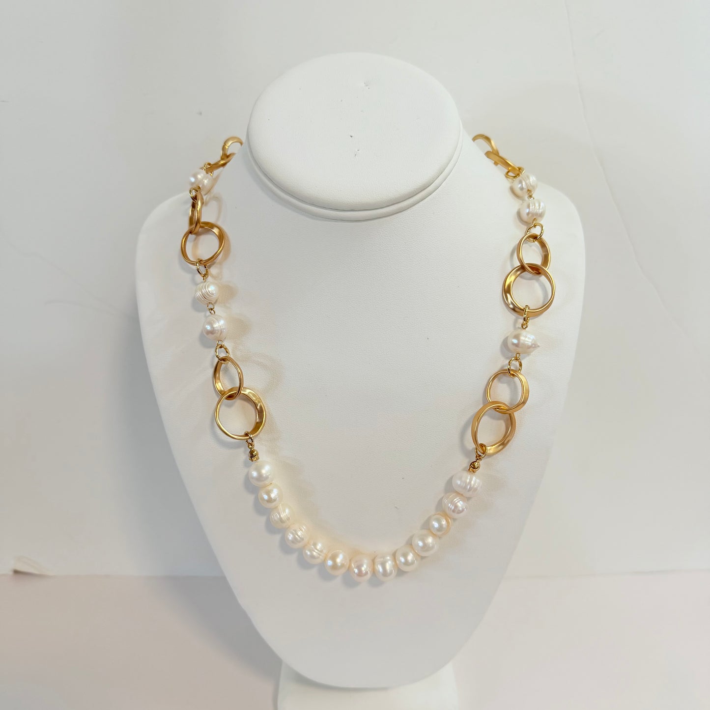 Long Pearl and Gold Necklace