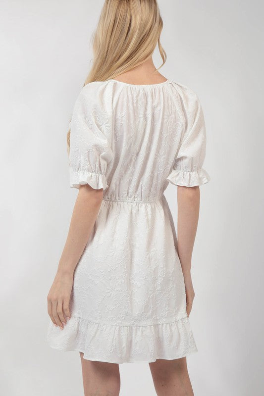 White Floral Textured Woven Dress
