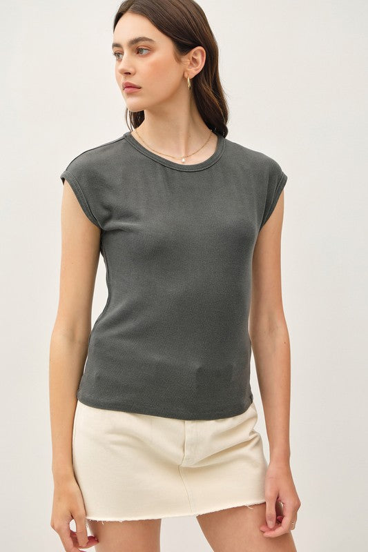Solid Ribbed Cap Sleeve Top