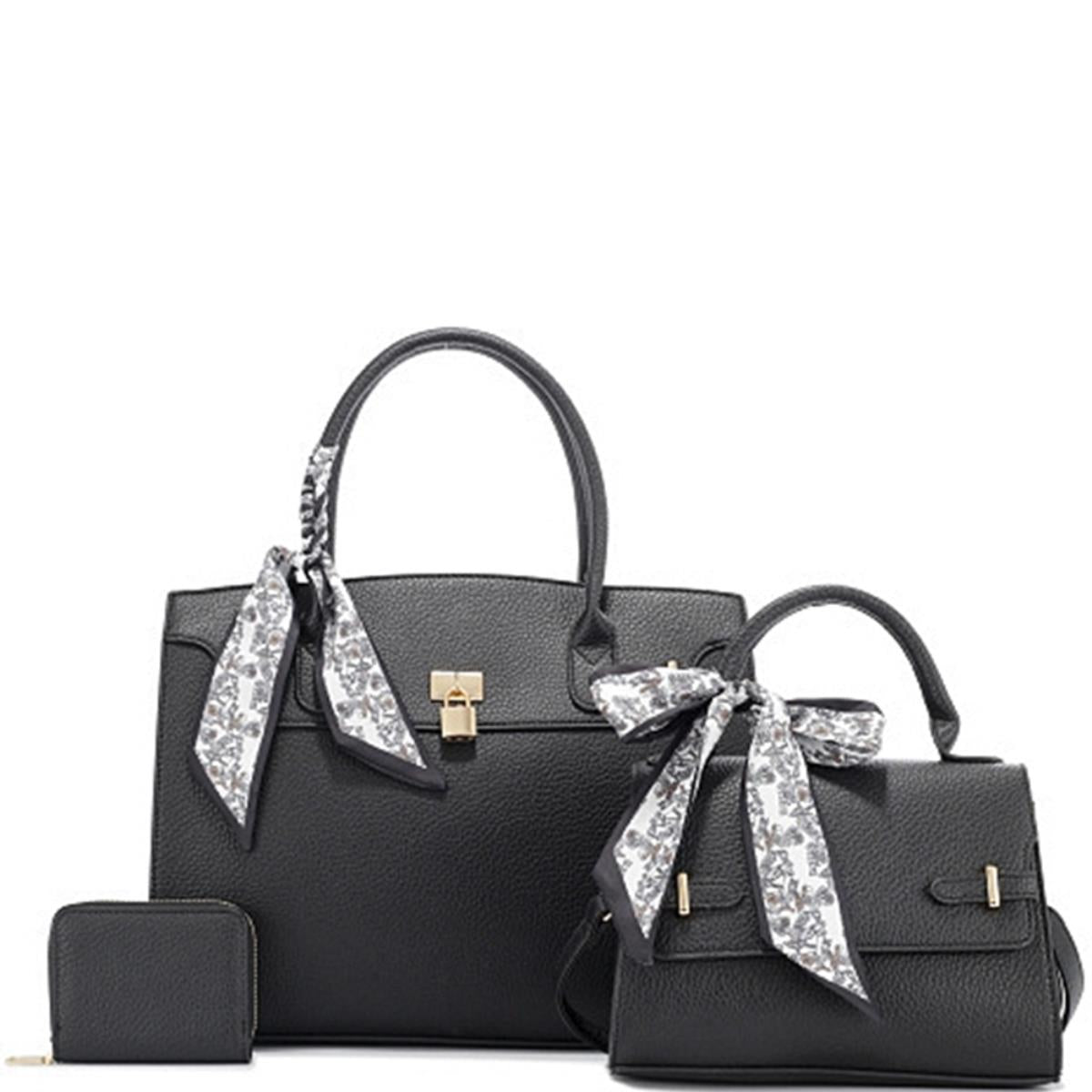 3-in-1 Black Satchel, Mini Bag & Wallet Set