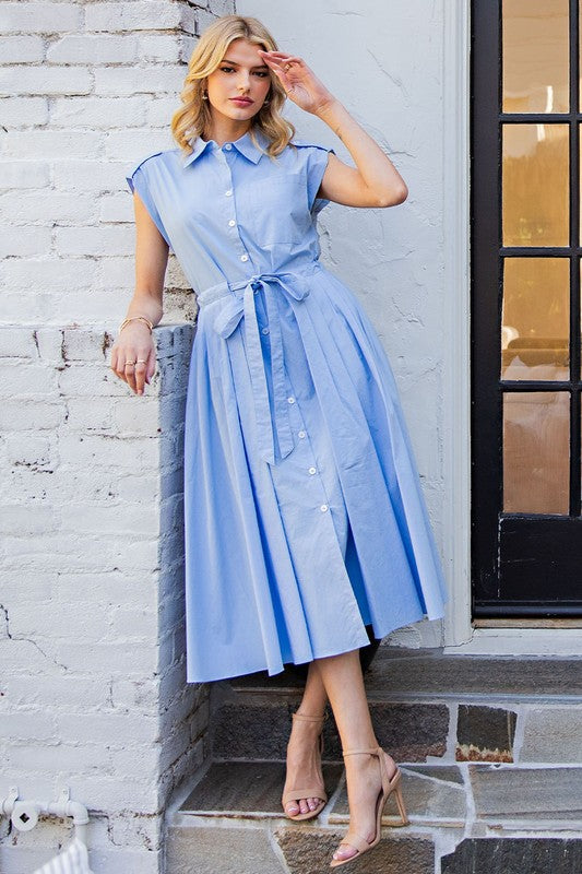 Periwinkle Button Midi Dress