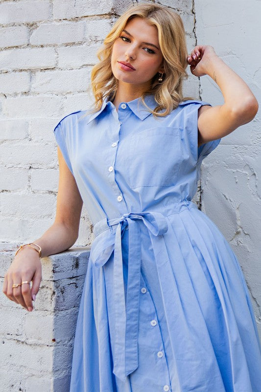 Periwinkle Button Midi Dress