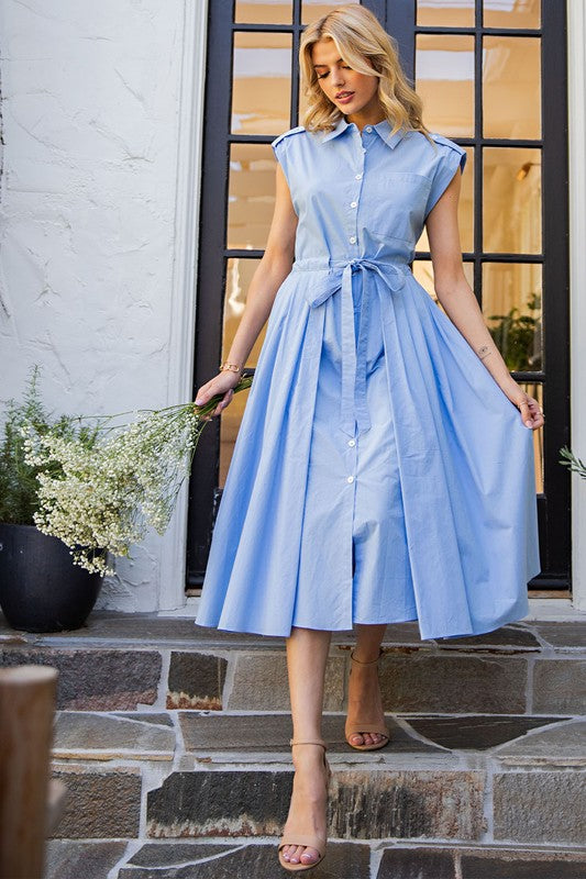 Periwinkle Button Midi Dress