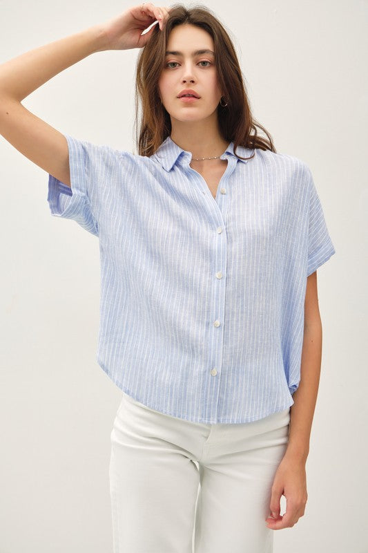 Chambray Striped Button Top