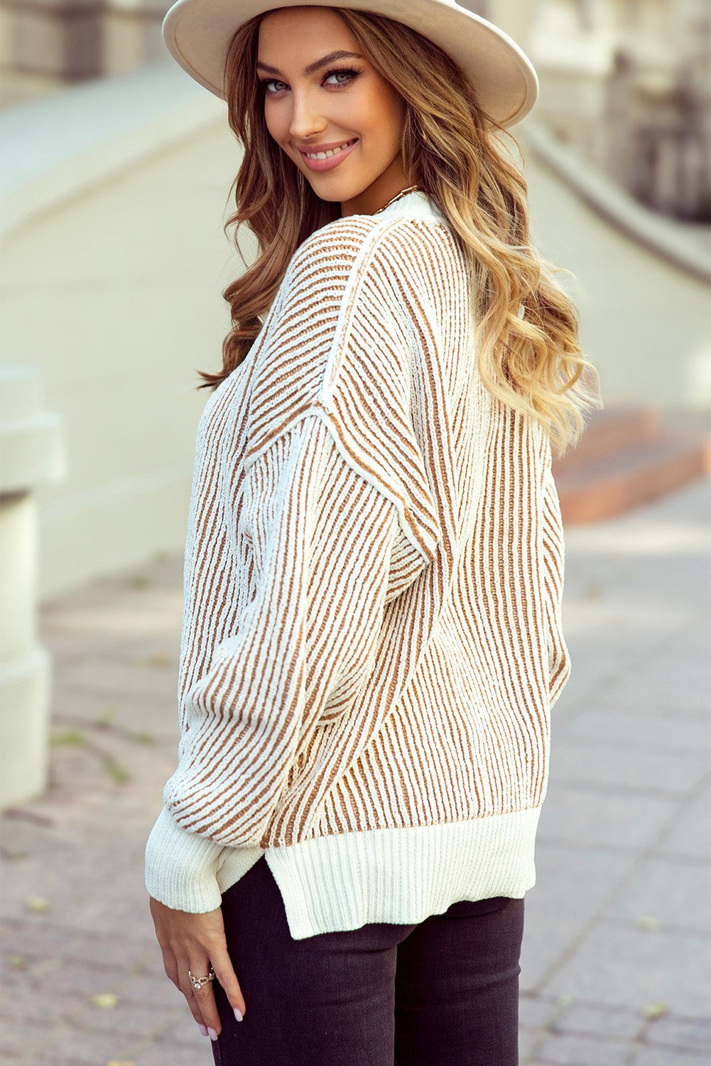 Stripe Contrast Edge Sweater
