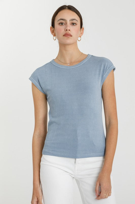 Solid Ribbed Cap Sleeve Top