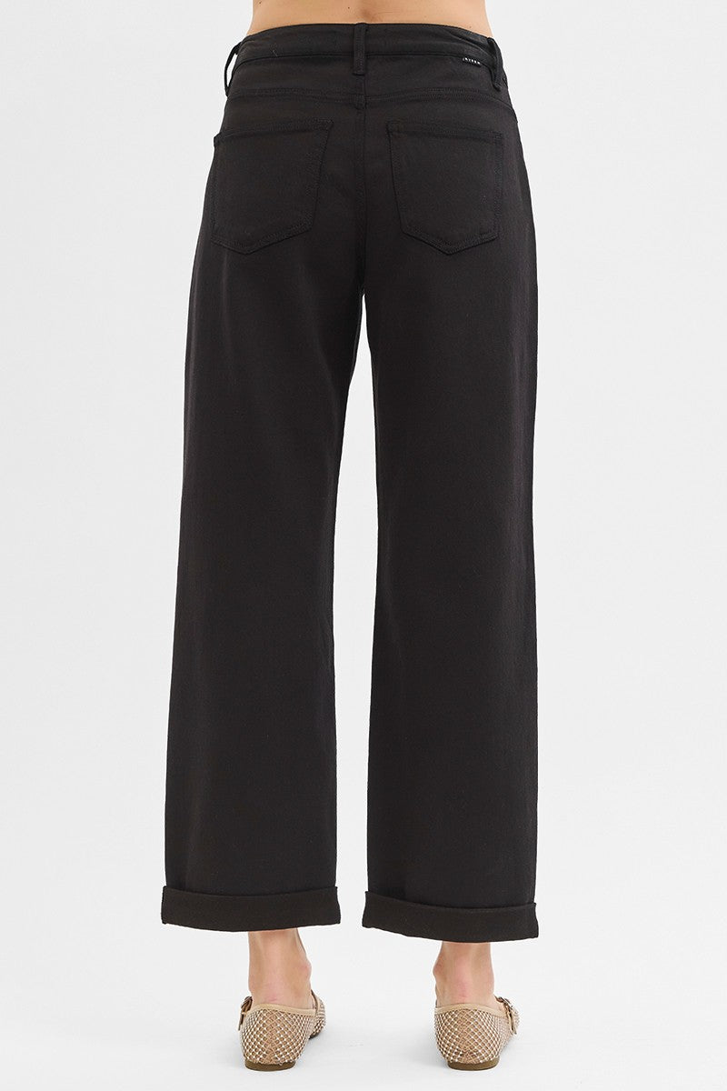 Risen Black Mid-Rise Ankle Barrel Pants