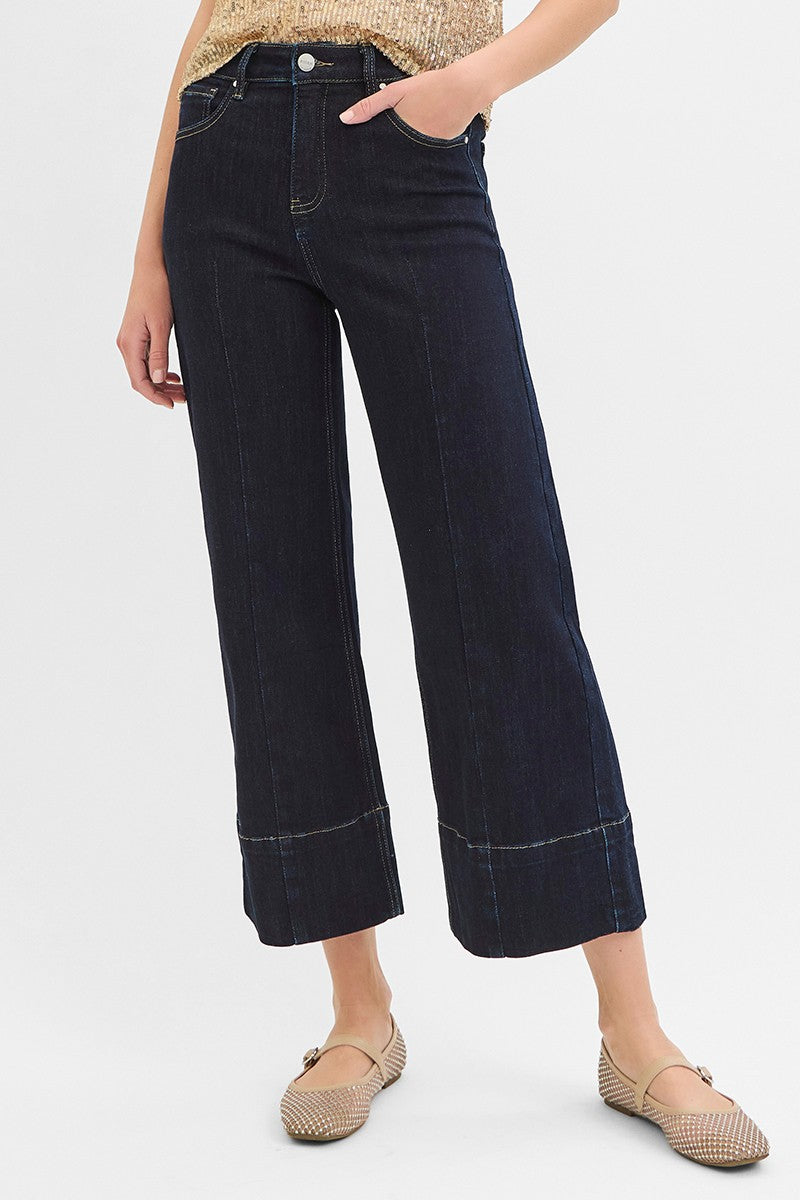 Risen High-Rise Tummy Control Cropped Wide-Leg Jeans