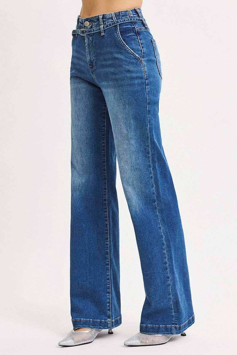 Risen High Rise Wide Belted Jeans