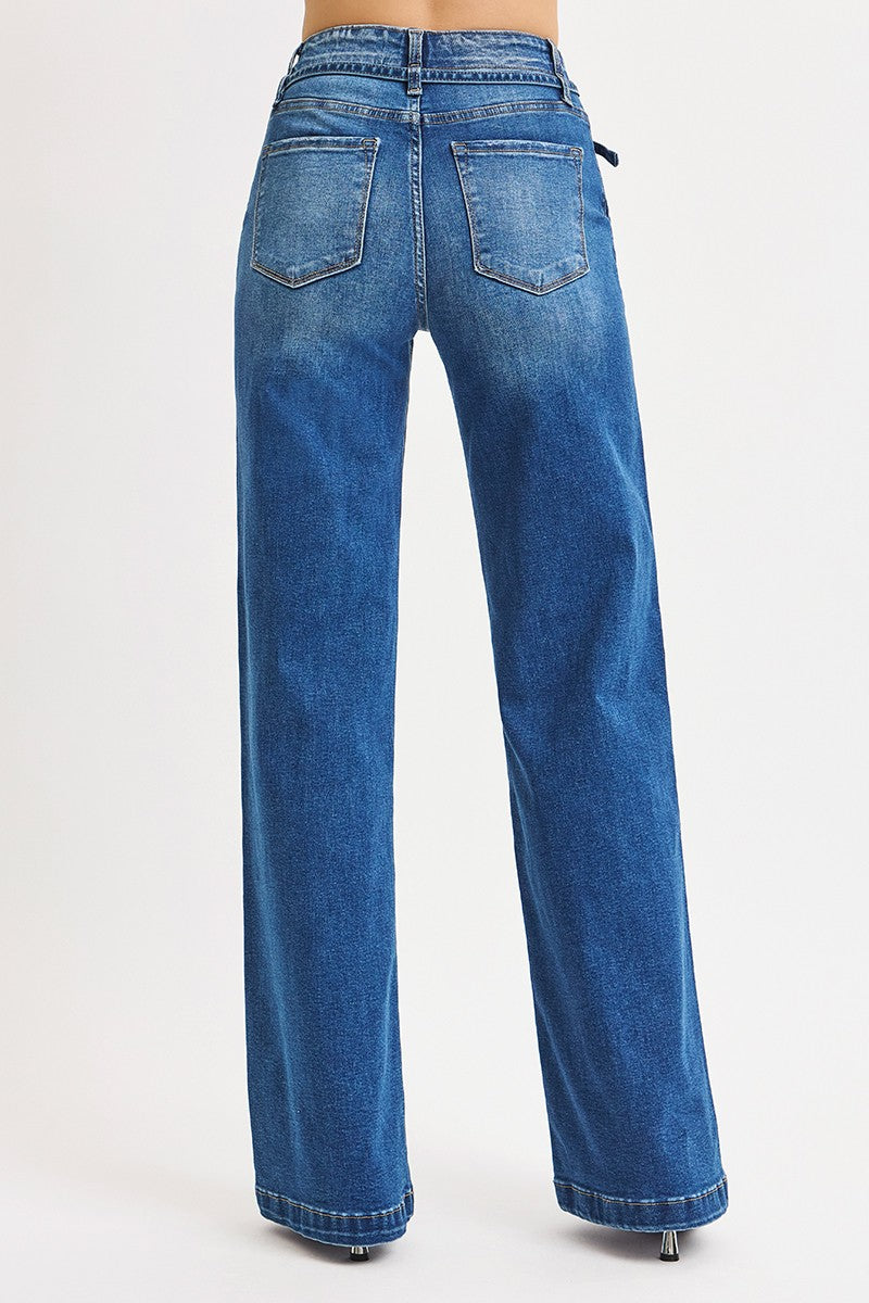 Risen High Rise Wide Belted Jeans
