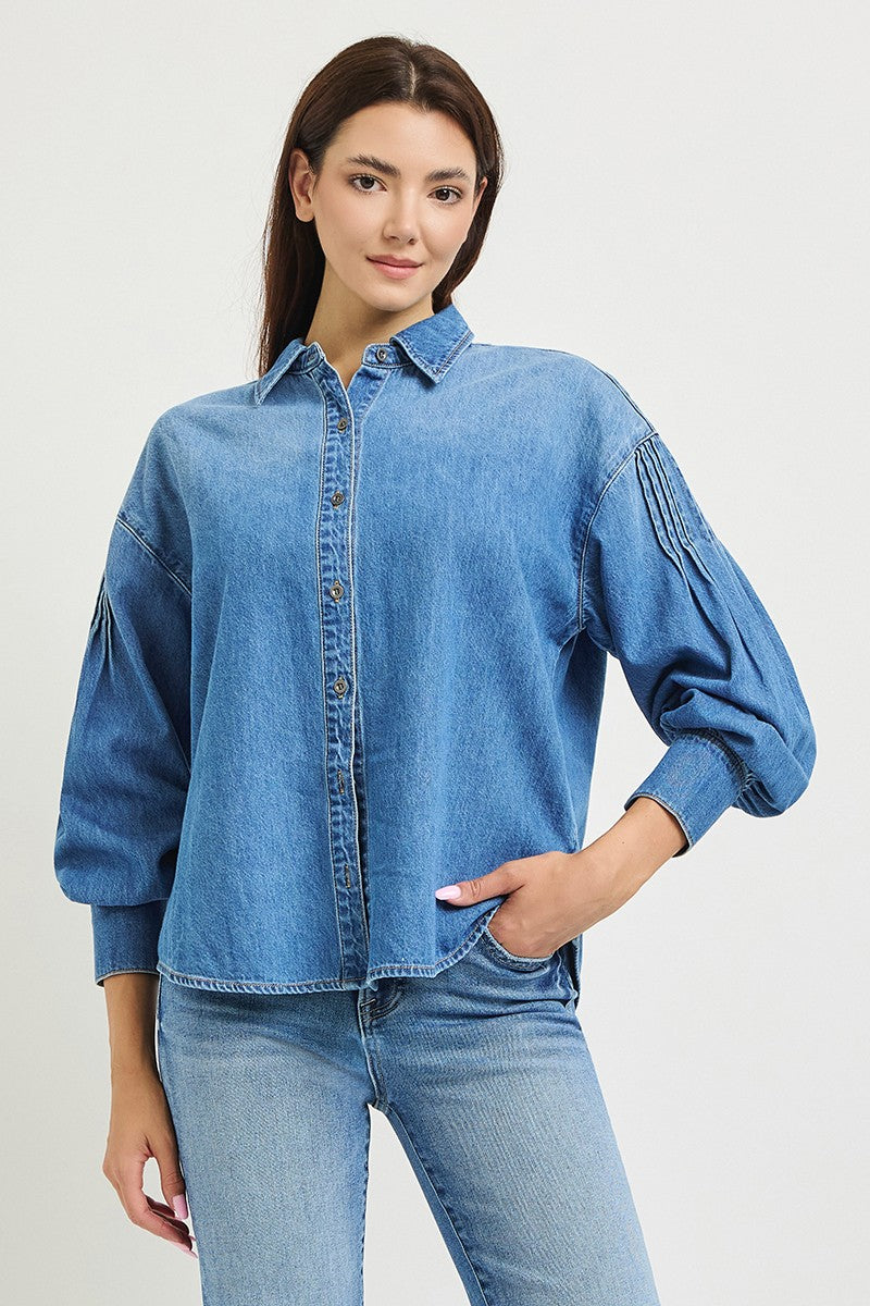Oversized Pintuck Balloon Sleeve Shirt