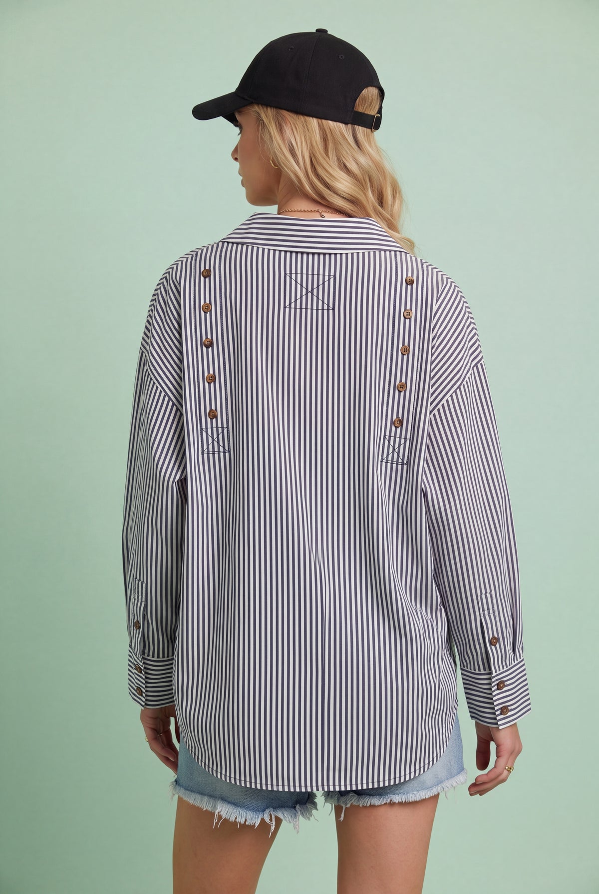 Navy Striped Long-Sleeve Button-Down Shirt