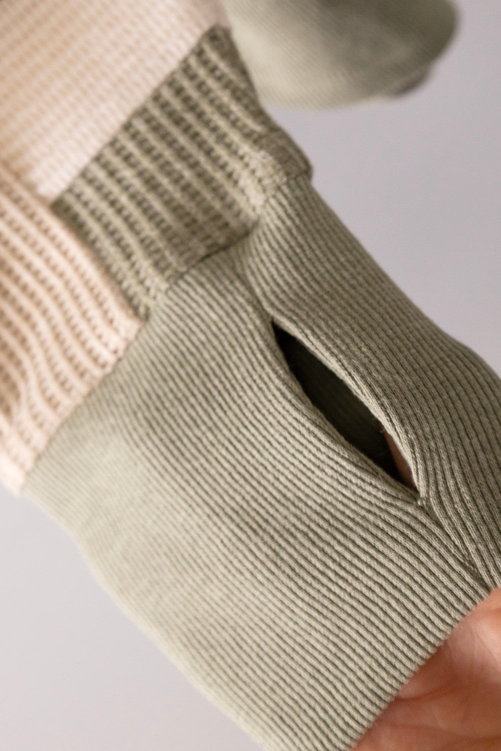 Sage Waffle-Knit Color-Block Pullover
