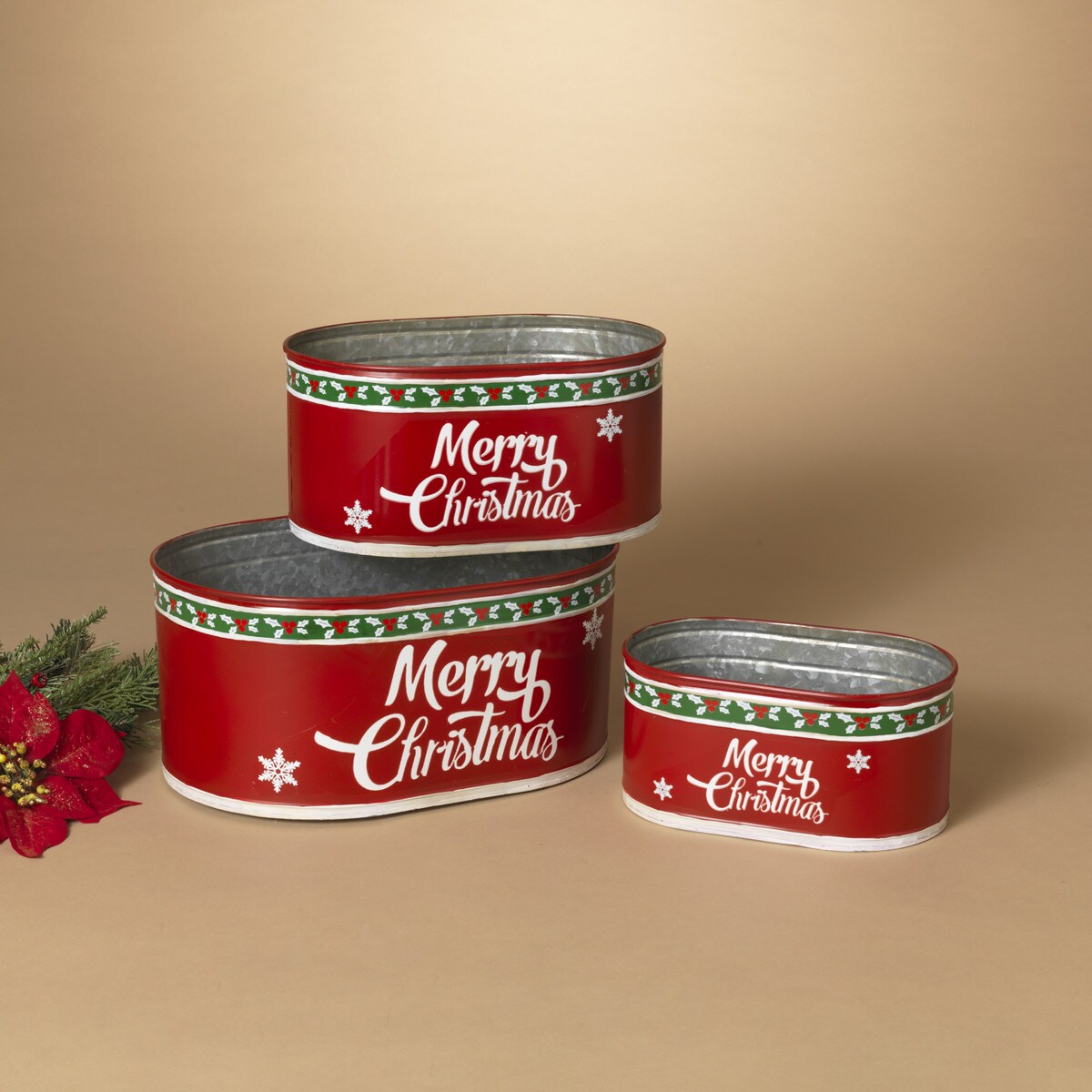 Red Metal Holiday Bucket (3 sizes)