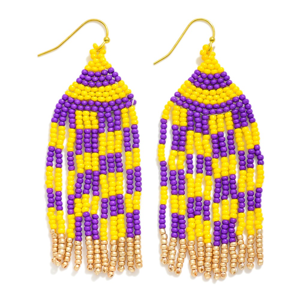 Purple and Gold Bead Dangle Earrings