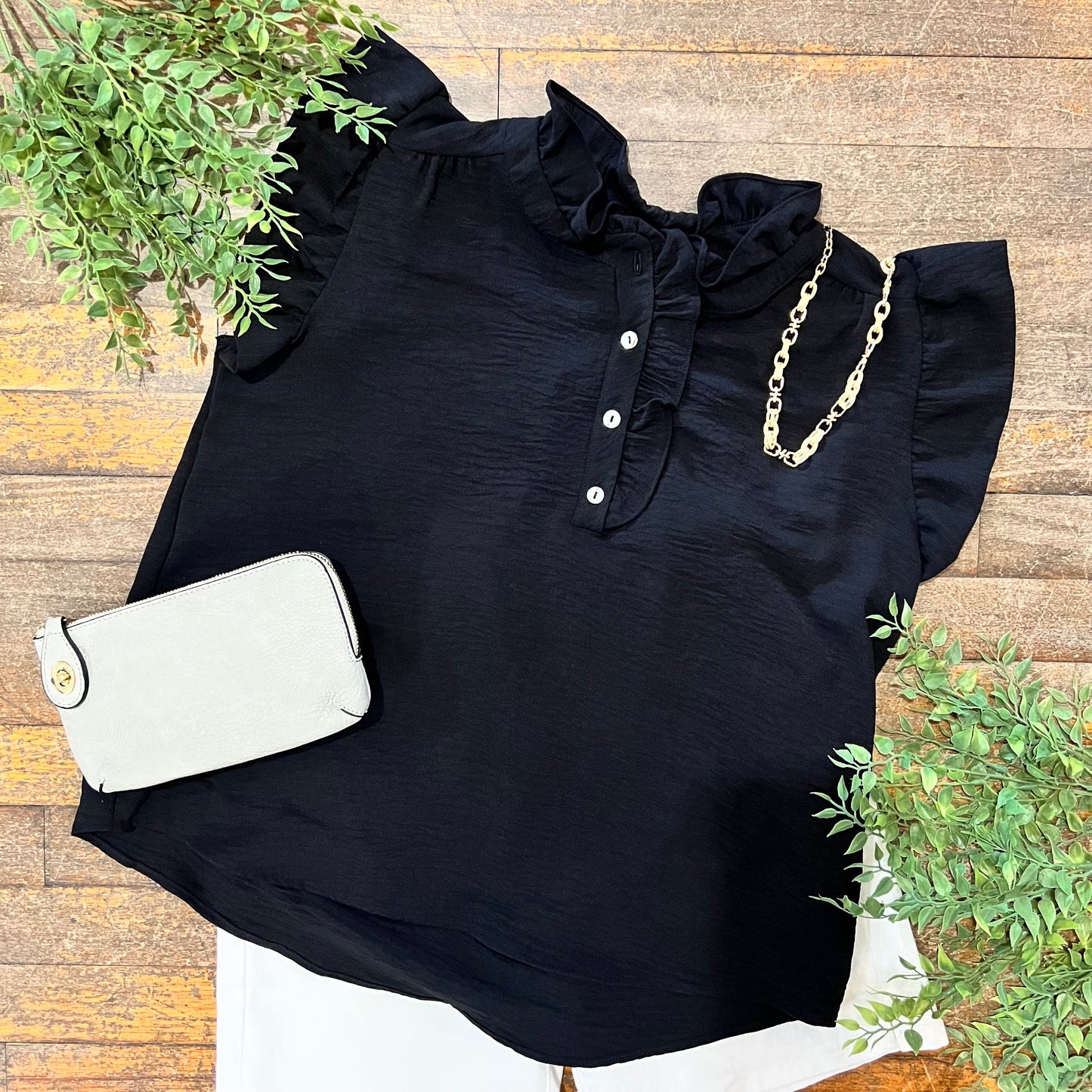 Solid Button Neck Top