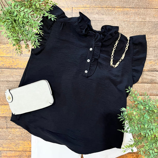Solid Button Neck Top