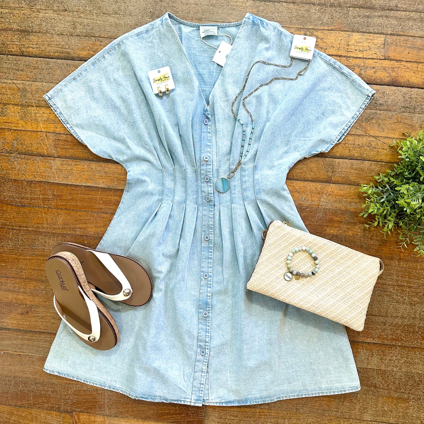 Pintuck Chambray Mini Dress