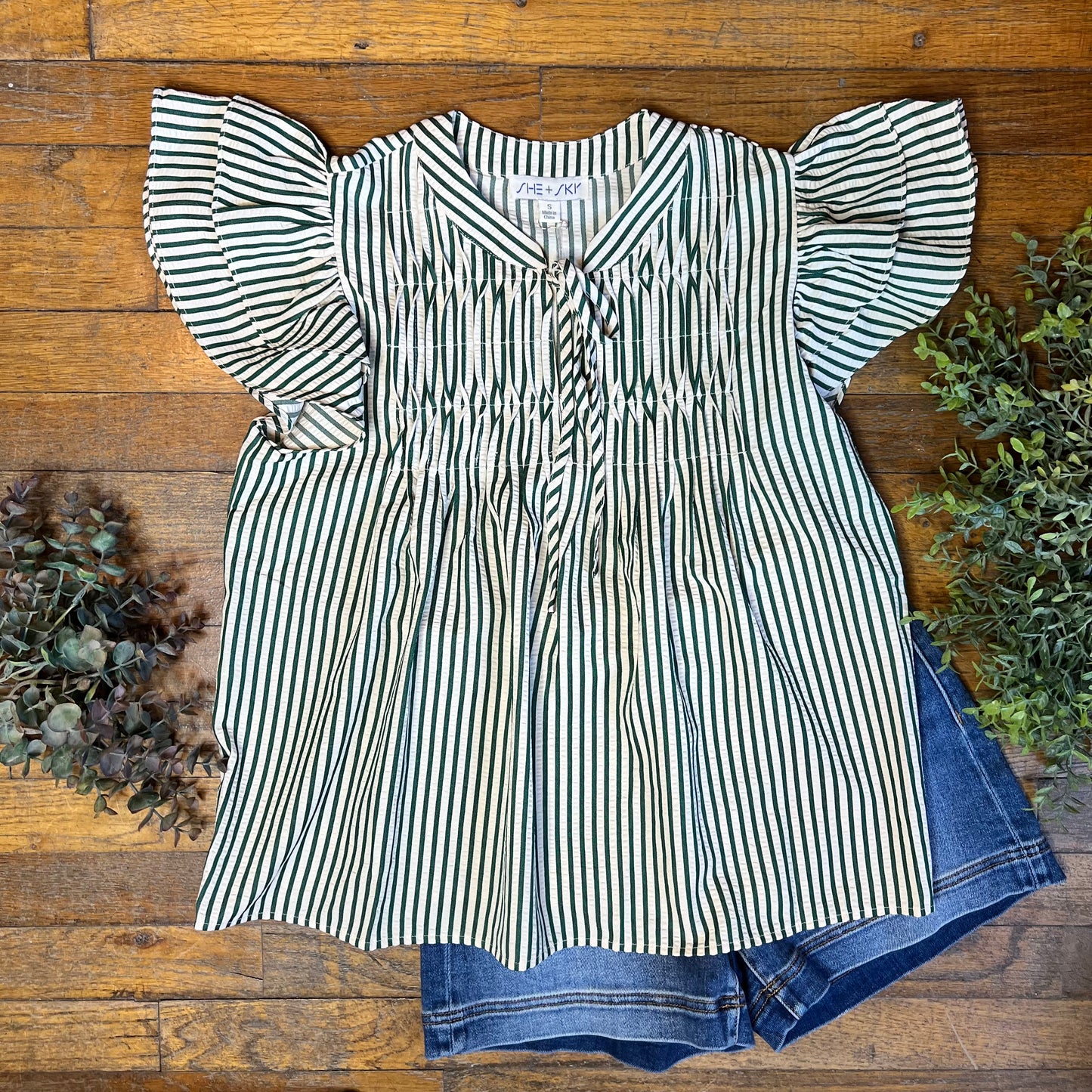 Pintuck Green Ruffle