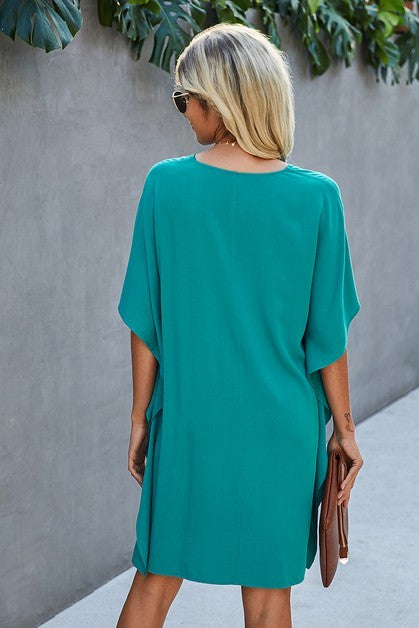 Solid Batwing Tunic Dress