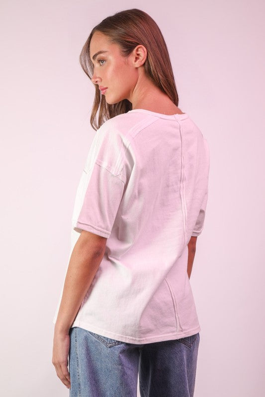 White Raw Seams Pocket Tee