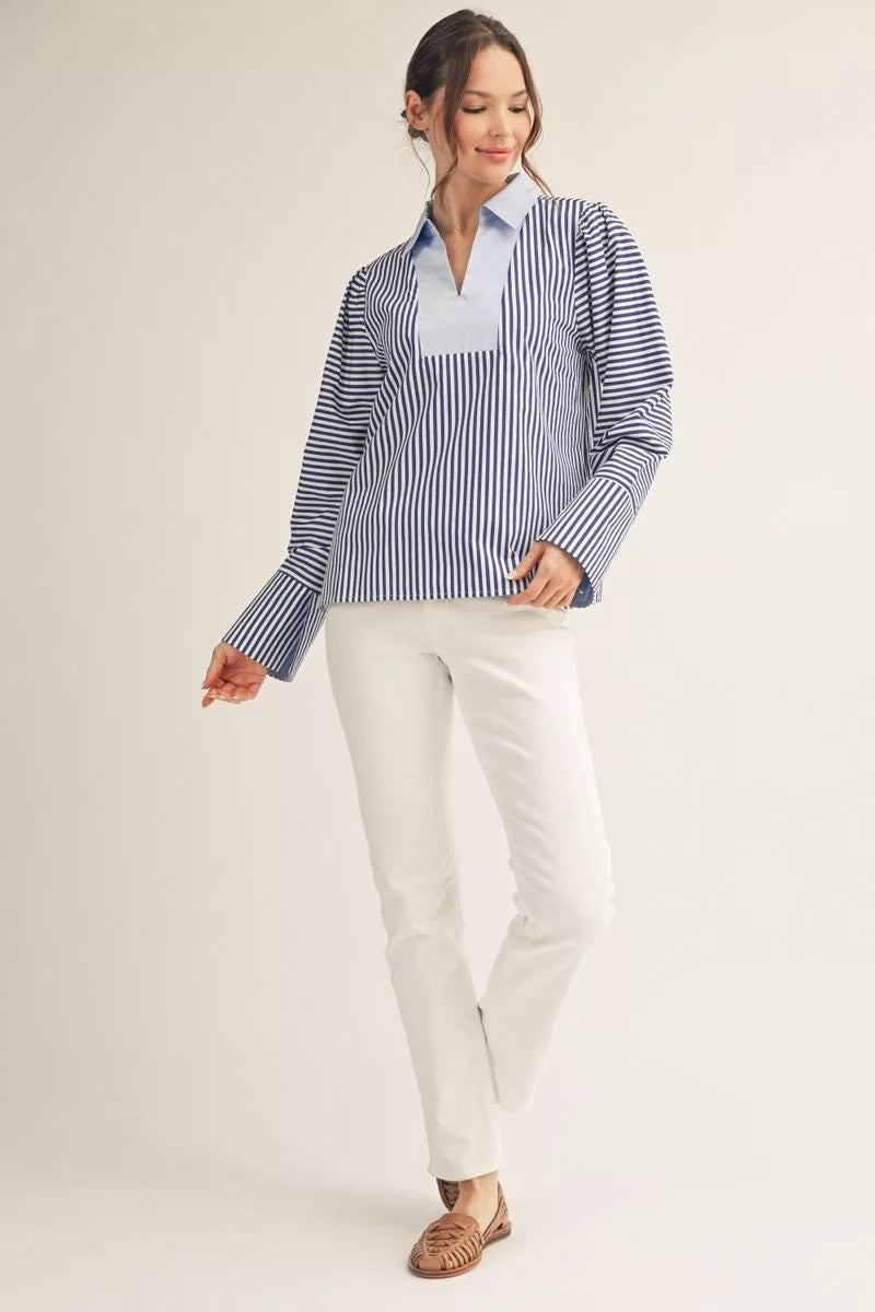 Blue Stripe Collared Top