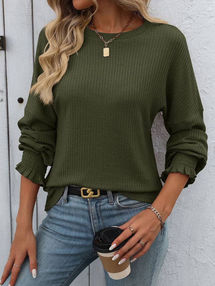 Light Knit Top with Ruffle Wrists