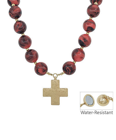 20mm Beaded Cross Charm Necklace