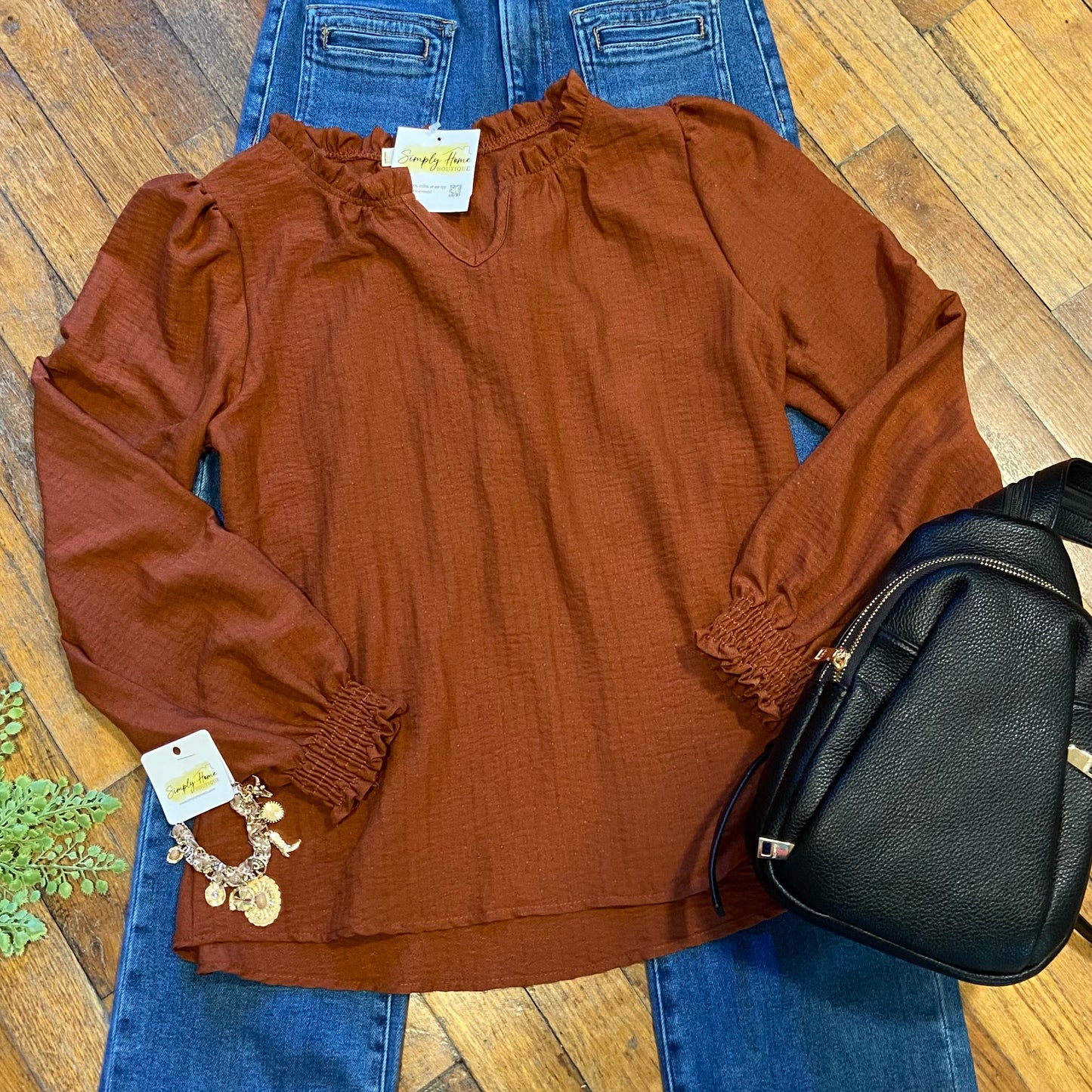 Long Sleeve Notch Neck Blouse