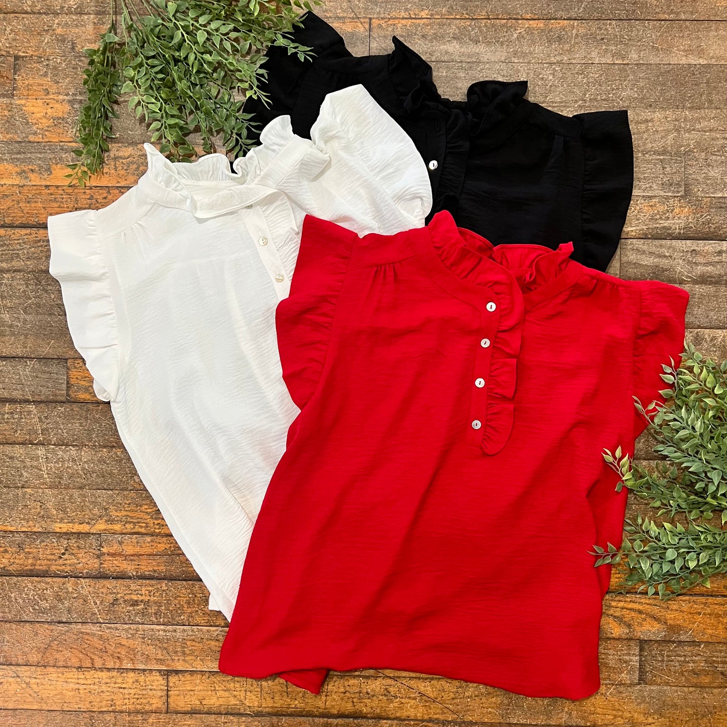 Solid Button Neck Top