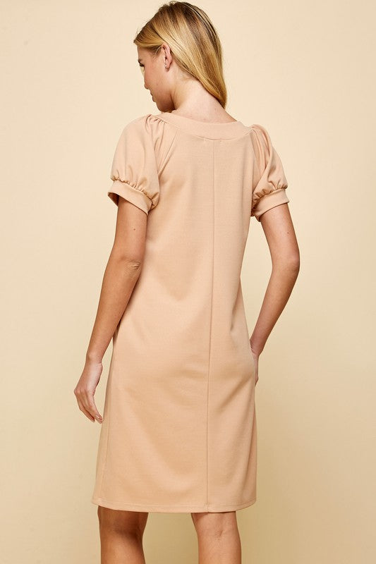 Tan Square Neck A-Line Dress