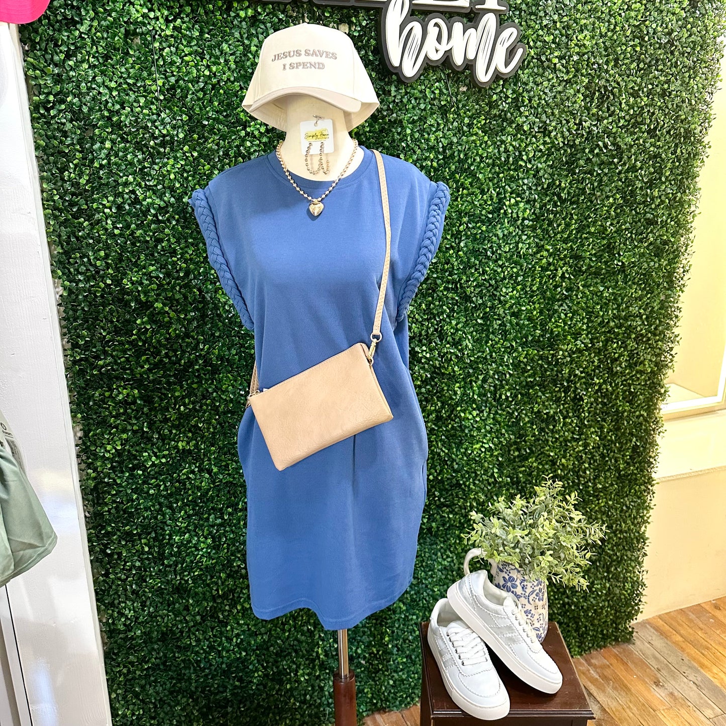 Navy Cap Sleeve Dress