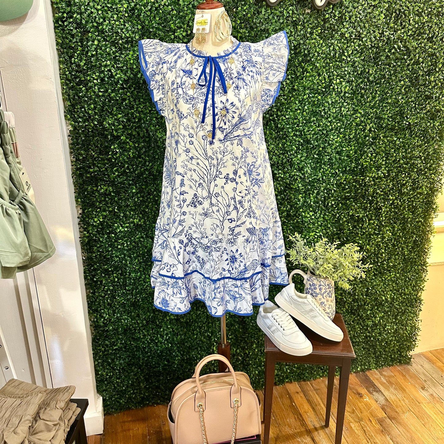 Blue Taris Floral Ruffle Dress