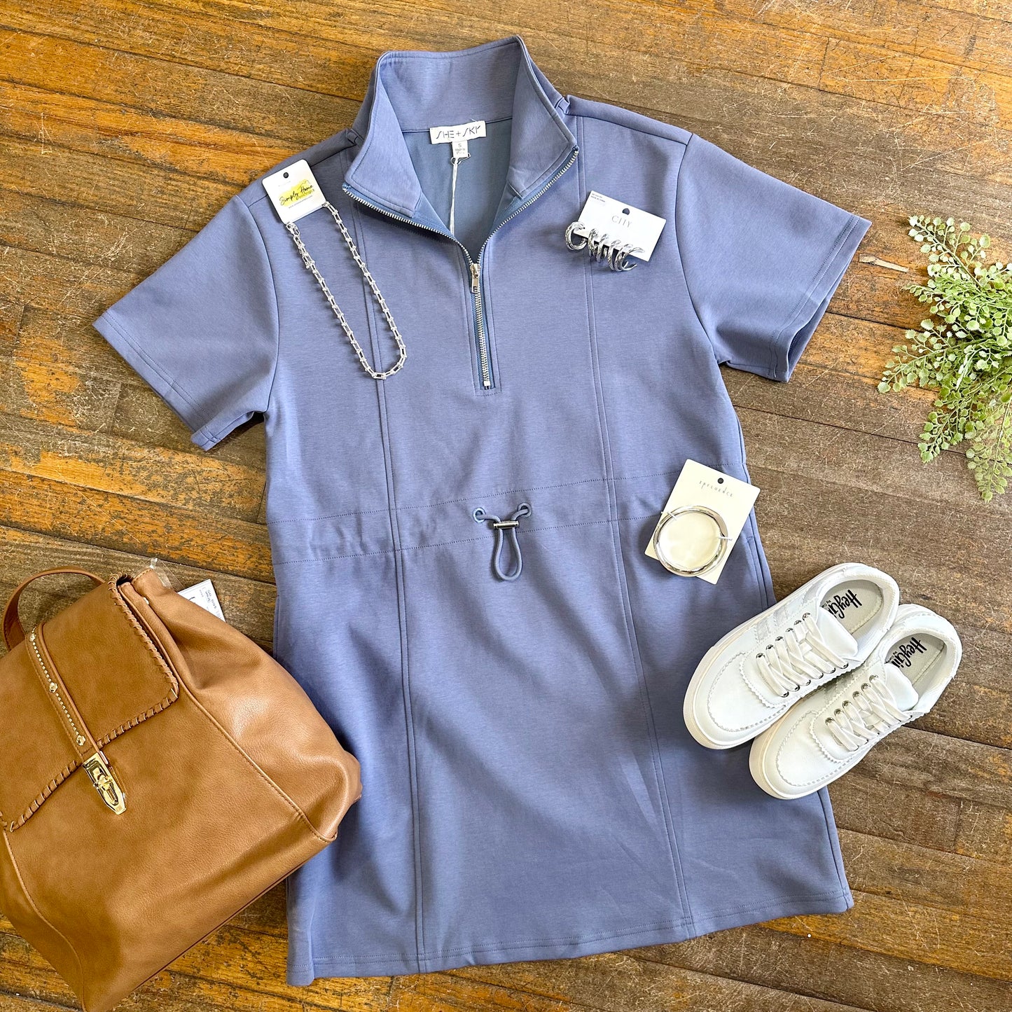 Blue Scuba Drawstring Dress