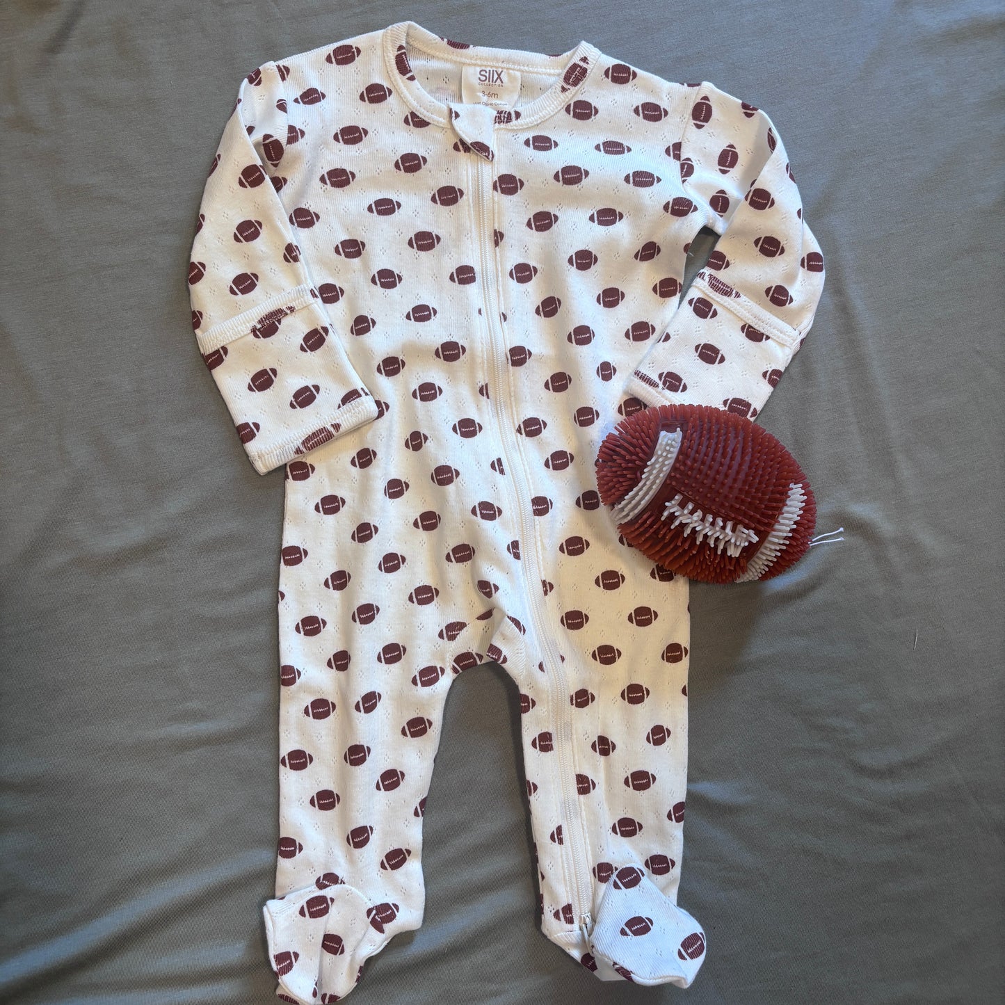 Football - Organic Pointelle 2-Way Zip Footie