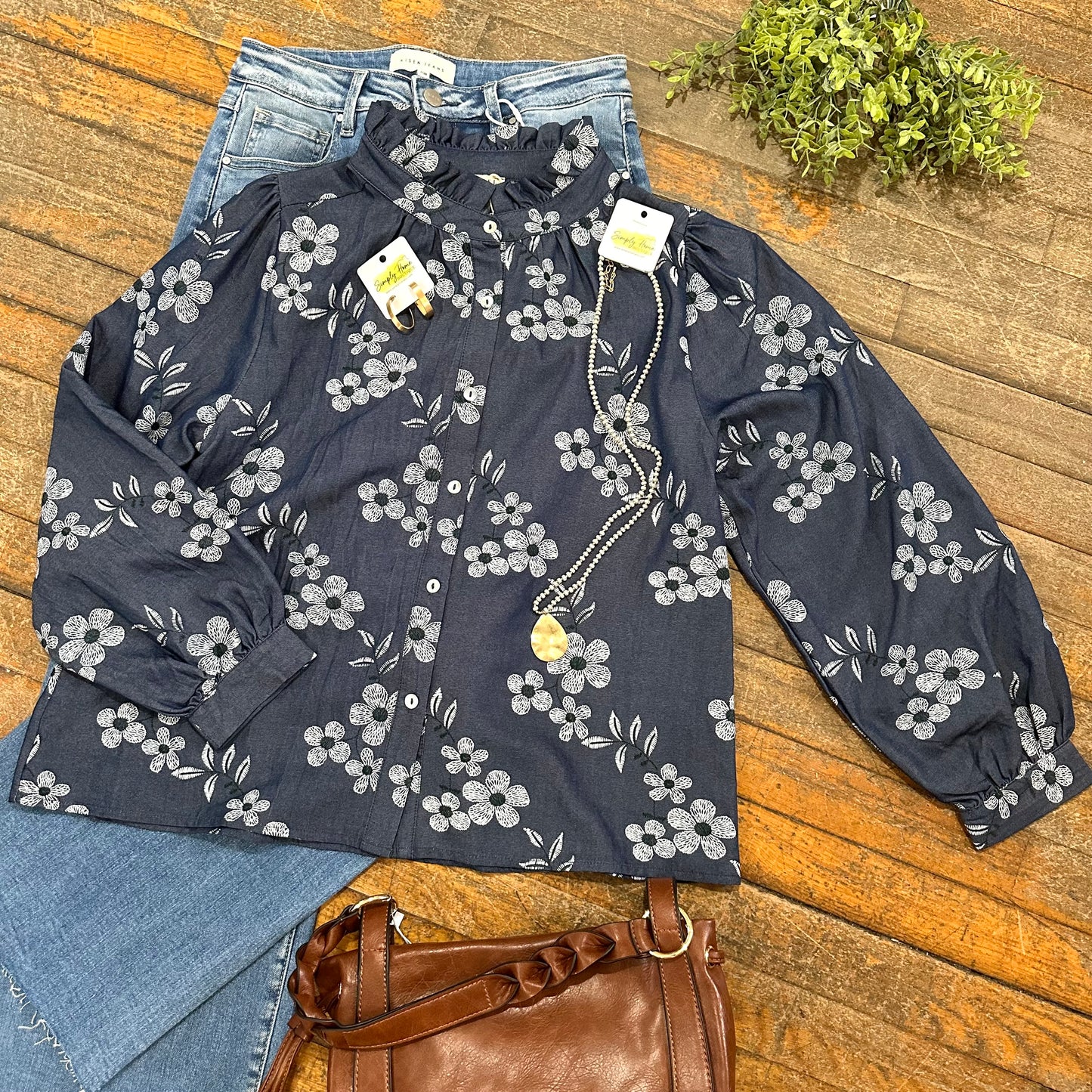 Button Down Embroidered Floral